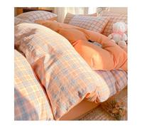 MZP Housse de Couette écossaise - Parure de lit en Pur Coton 4 Pièces - Style Classique/Rayé Tartan - 1 Duvet cover200x230cm,1 Drap housse150/180x200cm,Taies d'oreiller48x74cm(Orange,Queen)