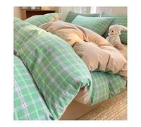 MZP Housse de Couette écossaise - Parure de lit en Pur Coton 4 Pièces - Style Classique/Rayé Tartan - 1 Duvet cover200x230cm,1 Drap housse150/180x200cm,Taies d'oreiller48x74cm(Groen,Queen)