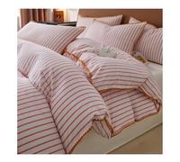 MZP Set Housse de Couette 200x230 cm Coton parures de lit 4 Pièces Réversible avec Fermetures éclair à Carreaux à Rayures Duvet Cover Drap Housse Taies d'oreiller(Stripe H,Queen)