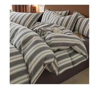 MZP Set Housse de Couette 200x230 cm Coton parures de lit 4 Pièces Réversible avec Fermetures éclair à Carreaux à Rayures Duvet Cover Drap Housse Taies d'oreiller(Stripe A,King)