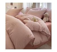 MZP Set Housse de Couette 200x230 cm Coton parures de lit 4 Pièces Réversible avec Fermetures éclair à Carreaux à Rayures Duvet Cover Drap Housse Taies d'oreiller(Roze,Queen)