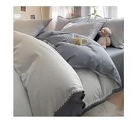 MZP Set Housse de Couette 200x230 cm Coton parures de lit 4 Pièces Réversible avec Fermetures éclair à Carreaux à Rayures Duvet Cover Drap Housse Taies d'oreiller(Blauw,Queen)