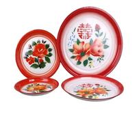 MZPOZB 30cm Enamelled Tea Tray Vintage-Style Thickened Enamel Dish Underglaze-Decorated Heat-Resistant Water(30cm-D)