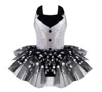 MZPOZB Justaucorps de Danse à Paillettes for Filles, Robe Tutu de Ballet, Costume de Cirque, de Jazz, de Danse Latine Moderne(Silver,8)