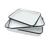 MZPOZB Lot de 3 plateaux vintage faits à la main en émail blanc for gâteaux, four, pâtisserie, assiettes carrées rétro(16X22X3CM)