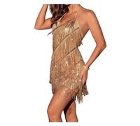 MZPOZB Robe à Franges en Paillettes Femmes Sexy col en v Profond Dos Nu Patchwork Robe Moulante été Frange Gland fête Mini Robe à Bretelles Robe à Paillettes Frangée(Gold,L)