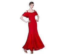 MZPOZB Robe De Danse De Salon Robe de Danse Moderne à Manches Volantes, Robe d'entraînement de Danse Standard à Manches Courtes, Disponible en Trois Couleurs(Red,M)