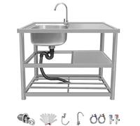 MZQMK Lavabo Commercial De Cuisine, Evier INOX 1 Bac, Extérieur Évier De Jardin, Évier Industriel, Évier Utilitaire pour Restaurant, Garage, Buanderie(E,120x45x80cm/47x18x31in)