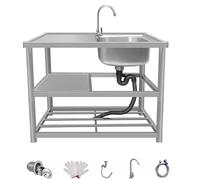 MZQMK Lavabo Commercial De Cuisine, Evier INOX 1 Bac, Extérieur Évier De Jardin, Évier Industriel, Évier Utilitaire pour Restaurant, Garage, Buanderie(D,100x45x80cm/39x18x31in)