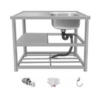 MZQMK Lavabo Commercial De Cuisine, Evier INOX 1 Bac, Extérieur Évier De Jardin, Évier Industriel, Évier Utilitaire pour Restaurant, Garage, Buanderie(B,140x45x80cm/55x18x31in)