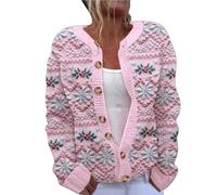 MZRAN Cardigan ample à manches longues en tricot torsadé pour femme, motif de Noël imprimé, vêtement festif, manteau chandail boutonné pour femme, u, XXL