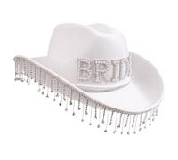 MZRAN Chapeau de cowgirl avec lettre de mariée pour photo de mariage, accessoire d'extérieur pour femme et fille, chapeau avec franges en strass