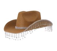 MZRAN Chapeau de soleil en paille à franges pour adulte, carnaval, fête, enterrement de vie de jeune fille, cowboy, photographie, couvre-chef, fête prénuptiale, cowboy