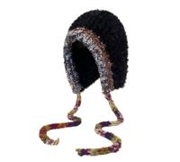 MZRAN Chapeau de trappeur coupe-vent en tricot pour adolescents et adultes - Chapeau de protection d'oreille en tricot épais pour garder au chaud - Chapeau de ski et de cyclisme, Noir , S/L