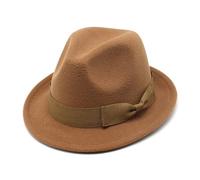 MZRAN Chapeau Derby élégant en feutre avec nœud papillon pour femme, chapeau de fête pour Halloween, carnaval, fête, cadeau pour femme, camel, 2-3