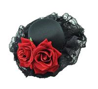 MZRAN Chapeau haut-de-forme à fleurs roses - Élégant chapeau bibi décoratif pour femmes et filles - Accessoire bibi pour fête costumée
