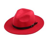 MZRAN Chapeau melon Fedora Panama en feutre dur avec nœud pour homme et femme, Rouge, 2-3