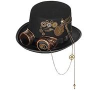MZRAN Chapeau Steampunk Homme Avec Lunettes - Haut de Forme Gay, Jazz Gothique - Antidérapant Pour Carnaval