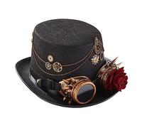 MZRAN Chapeau steampunk pour homme avec lunettes - Chapeau haut de forme gay - Chapeau de jazz gothique steampunk - Chapeau haut de forme antidérapant pour carnaval, boîte de nuit, Noir , 2-3