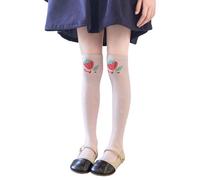 MZRAN Chaussettes longues respirantes à motif de fraises de dessin animé au-dessus du genou pour fille de 3 à 8 ans, Grosses fraises, A
