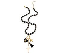 MZRAN Collier de perles vintage Hip Hop en acier inoxydable avec chaîne réglable en acrylique noir gothique bijoux pour femmes collier pendentif croix rétro