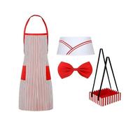 MZRAN Costume de serveur d'Halloween des années 1950 pour adulte - Tablier à rayures - Bonnet et nœud papillon - Costume de serveuse