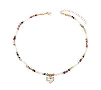 MZRAN Élégant collier avec pendentif en forme de cœur réglable avec perles d'imitation pour femmes et filles - Cadeau polyvalent pour les tenues