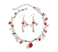 MZRAN Élégant collier avec pendentif fraise/cœur, boucles d'oreilles, perles d'imitation, accessoires de bijoux pour un usage quotidien