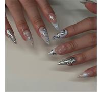 MZRAN Elegant Nails Art Lot de 24 faux ongles à coller en acrylique Motif papillon et étoile