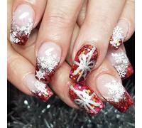 MZRAN French Tip Faux ongles Flocon de neige Faux ongles Ballerines Couverture complète à coller sur les ongles Nœuds à presser pour femme