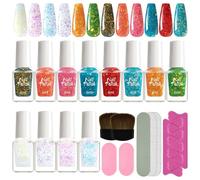 MZRAN Lot d'autocollants de manucure, ongles en gel polis, 12 couleurs uniques avec pinceau, lime, séparateur d'orteils, art pour salon de coiffure