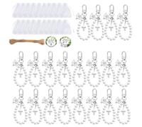 MZRAN Lot de 20 porte-clés en forme de croix robustes en vrac avec perles et étiquettes de remerciement pour événements, baptêmes, fêtes d'invités