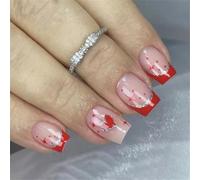 MZRAN Lot de 24 faux ongles carrés brillants en acrylique pour Saint-Valentin, 12 tailles