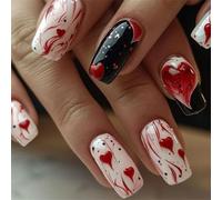 MZRAN Lot de 24 faux ongles carrés brillants en acrylique pour Saint-Valentin, 12 tailles