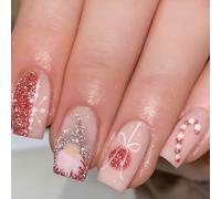 MZRAN Lot de 24 faux ongles carrés courts à presser pour femmes et filles Motif bonhomme de neige