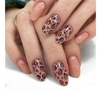 MZRAN Lot de 24 faux ongles courts à coller sur les ongles en forme d'amande Motif léopard