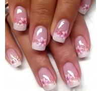 MZRAN Lot de 24 faux ongles courts à presser en acrylique avec fleurs pour femme