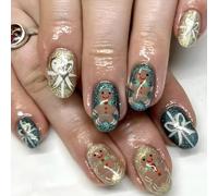 MZRAN Lot de 24 faux ongles de Noël à presser avec motifs à coller sur les ongles courts en acrylique pour femme