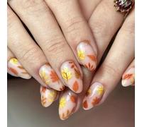 MZRAN Lot de 24 ongles à presser pour Halloween, automne, amande, orange, feuilles d'érable, à coller sur les ongles, Thanksgiving, manucure pour femme