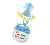MZRAN Lot de 3 accessoires de fête d'anniversaire pour animal de compagnie - Matériaux doux et élégants - Décorations de fête pratiques - Bavoir et chapeau en feutre