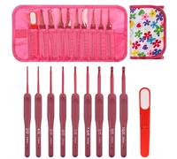 MZRAN Lot de 9 crochets ergonomiques avec étui de rangement et ciseaux 2,0 mm-6,0 mm aiguilles en aluminium pour débutant à tricoter aiguilles professionnelles en aluminium
