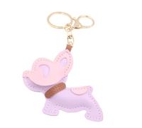 MZRAN Porte-clés tendance en cuir avec breloque chiot français élégant en forme d'animal - Accessoire pour les amoureux des animaux de compagnie - Porte-clés en cuir pour chien, violet, taille unique
