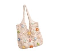 MZRAN Sac de plage en tricot pour femme, sac à main tendance avec fleurs, grande capacité, aisselle, shopping, voyage, sac à main coloré en maille creuse, blanc, One Size