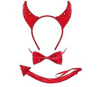 MZRAN Serre-tête en corne rouge pour enfants, Halloween, spectacles diables, bandeau à paillettes rouges