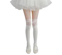 MZSKLW Bas Dentelle 4pair Thigh High Socks Knit Lace Bowknot Autumn And Winter Thick Leg Warmers Stockings White Black Cute Over The Knee(Pink)