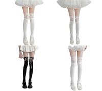 MZSKLW Bas Dentelle 4pair Thigh High Socks Knit Lace Bowknot Autumn And Winter Thick Leg Warmers Stockings White Black Cute Over The Knee(Dark Grey)