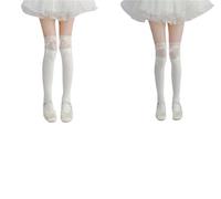MZSKLW Bas Dentelle 4pair Thigh High Socks Knit Lace Bowknot Autumn And Winter Thick Leg Warmers Stockings White Black Cute Over The Knee(Brown)