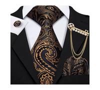 MZSKLW Cravate Noire Cravate for homme, mouchoir en jacquard or et noir, boutons de manchette, broche à motif floral, ensemble cravate épingle for, idéal for mariage affaires(Color 12)