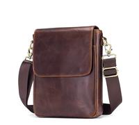 MZSKLW Sac à bandoulière Vintage en cuir véritable for hommes, sacoches décontractées à rabat de grande capacité avec fermeture éclair