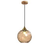 MZStech 20cm Ambre Globe en verre Suspension Base en bronze doré avec boule de verre Lampe de plafond suspendue pour îlot de cuisine, salle à manger et table de chevet (Ambre)